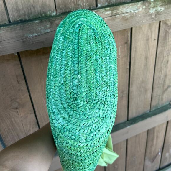 Green Ombre Woven Straw Beach Tote Bag with Beaded Handles Summer - Picture 6 of 8